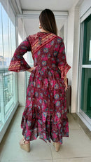 Vestido Longo Indiano Estampado Toque de Seda