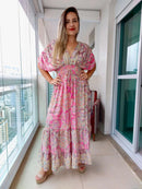 Vestido Longo Indiano Estampado Toque de Seda