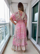Vestido Longo Indiano Estampado Toque de Seda