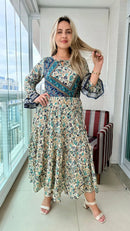 Vestido Longo Indiano Estampado Toque de Seda