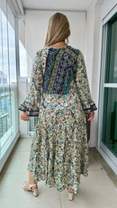 Vestido Longo Indiano Estampado Toque de Seda