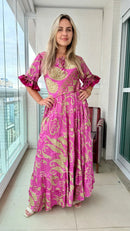 Vestido Longo Indiano Estampado Toque de Seda